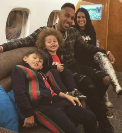 Pierre Aubameyang with his parents Pierre-Emerick Aubameyang and Alysha Behague and sibling Curtys Aubameyang
